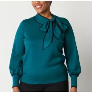 Liz Claiborne tie neck sweater teal green sz M